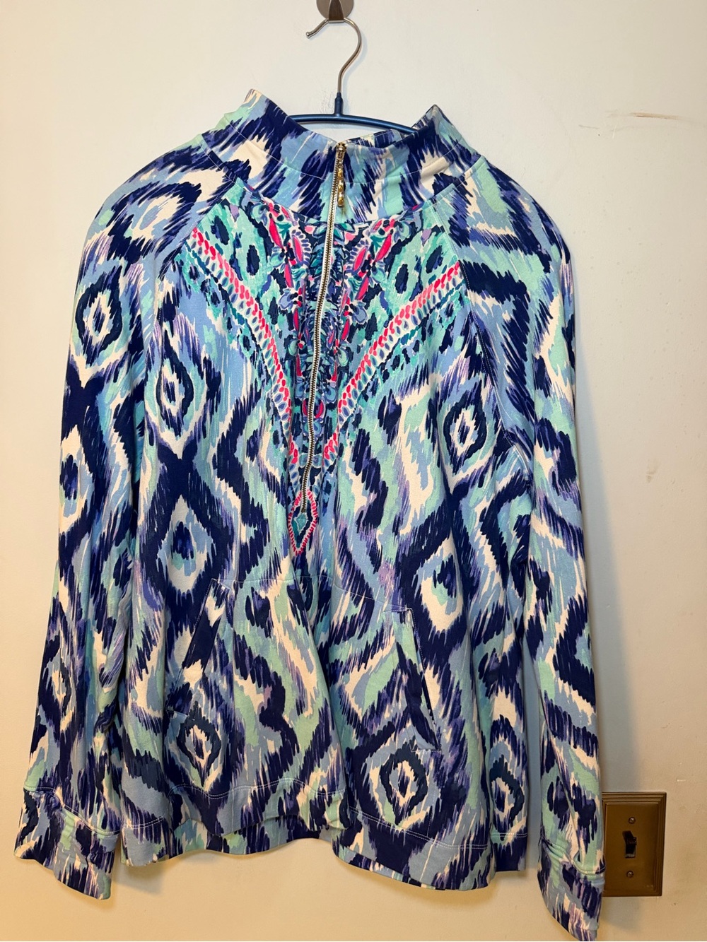 Lilly Pulitzer UPF 50+ Skipper Popover XL Blue Ikat Print